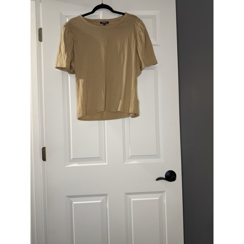 Express Short Poofy Sleeve Top Xl Tan Nwt